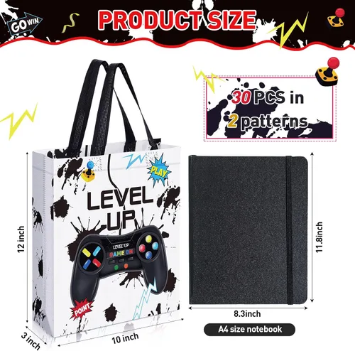 Miniatura 2 de Sweetude 30 piezas de bolsa de regalo para videojuegos con asa, suministros para fiestas de juegos reutilizables, bolsas de no golosinas de juego, 2