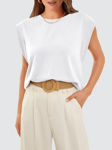 Miniatura 4 de WIHOLL Camisetas de manga casquillo para mujer, camisetas básicas de verano, estilo casual, ajuste holgado, moda 2024