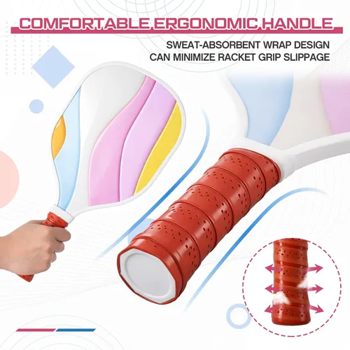 Miniatura 3 de Juego de 8 palas de paddleball de madera, raqueta ligera con agarre ergonómico y 2 bolsas de transporte para jugadores de todos los niveles, hombres