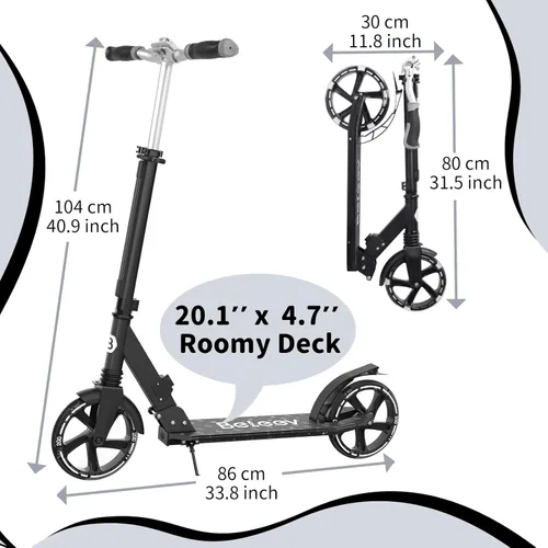 Miniatura 7 de BELEEV V8 Scooters para niños a partir de 6 años con cubierta iluminada, scooter plegable de 2 ruedas para adultos y adolescentes, 4 de altura Negro