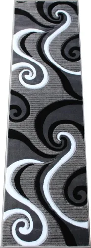 Miniatura 4 de Masada Rugs, Colección Sophia - Alfombra de área tallada a mano, moderna contemporánea, gris, blanco, negro (2 pies x 7 pies 3 pulgadas) - Pasillo