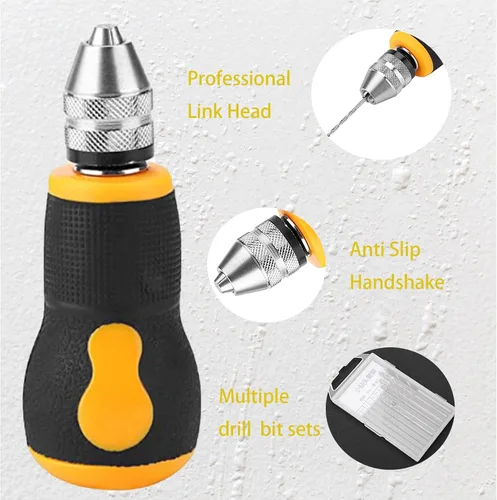 Miniatura 3 de Taladro de mano para fabricación de joyas, herramientas rotativas de perforación de madera, mini taladro de mano con 10 brocas de acero de alta
