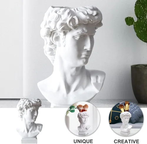 Miniatura 5 de STOBOK Soporte creativo para bolígrafo de resina con mini contenedor para plantas, divertido organizador de escritorio de estatua para oficina
