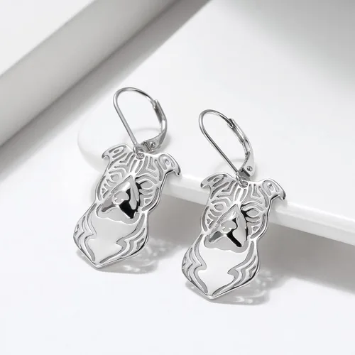 Miniatura 2 de Pit Bull Dog Sterling Silver Necklace Dangle Earrings Set by Ginger Lyne Ears Down Puppy Dog Pet Pendant Box Chain Doggie Animal Paw Print Heart