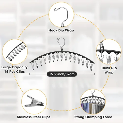 Miniatura 4 de Perchas para pantalones y faldas mejoradas con clips, organizador de leggings de metal para closet con 15 clips con capacidad para 60 leggings, Negro
