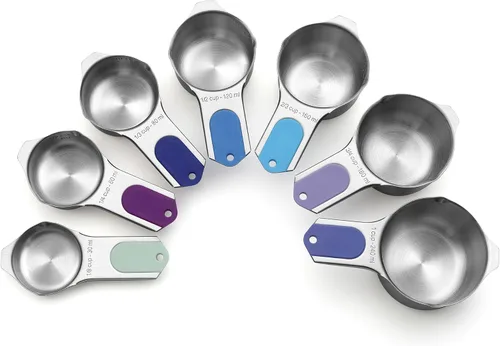 Miniatura 16 de Spring Chef Juego de 7 tazas medidoras de acero inoxidable con boquilla de vertido, herramientas de cocina anidables con marcas de fácil lectura