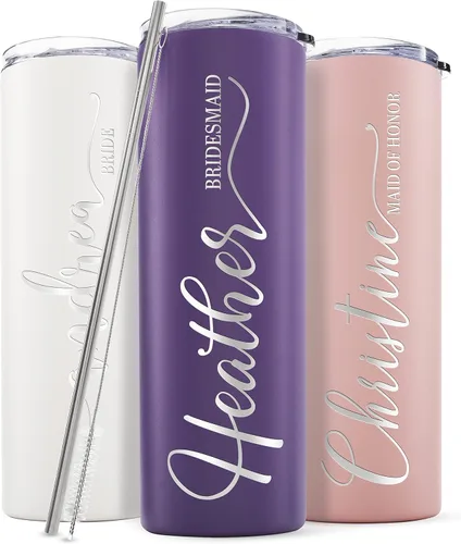Lily's Atelier Regalos individuales para dama de honor, vaso personalizado para dama de honor con nombre y título, 8 colores vivos, 5 diseños, vaso