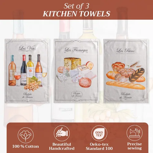 Miniatura 2 de Maison d' Hermine - Juego de 3 paños de cocina 100% de algodón, de secado rápido, para restaurante, comedor, cocina, fiestas y té, modelo Terroir