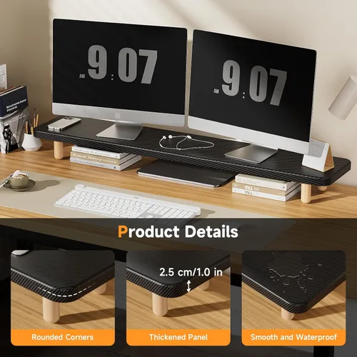Miniatura 2 de Soporte Dual para Monitor - Elevador de Soporte para Monitor de Madera Grande de 39 Pulgadas, Soporta 220 libras Soporte Ultra Fuerte para 2