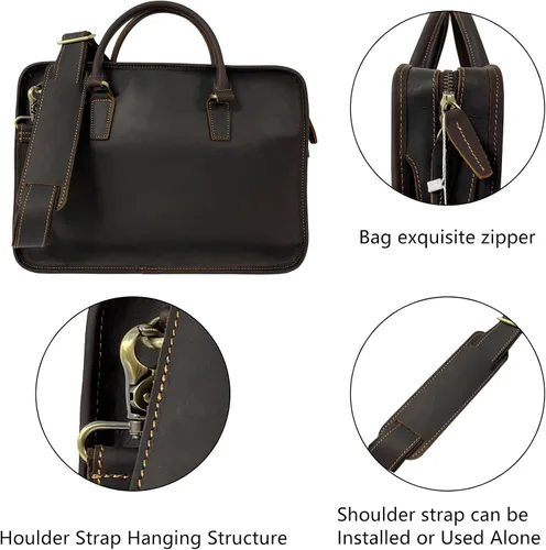 Miniatura 4 de Maletín delgado para hombre, para viajes, oficina, negocios, bolsa de mensajero de cuero resistente al agua, bolsa para laptop de 15.6 pulgadas