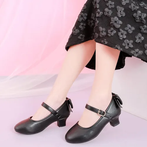 Miniatura 2 de Dufannie Zapatos de vestir para niñas, zapatos de tacón bajo de princesa, zapatos planos con purpurina para bodas y fiestas