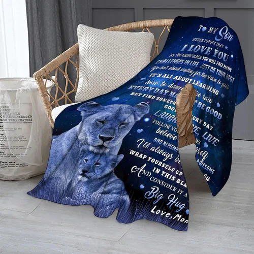 Miniatura 4 de tgruihm Regalo para mi Hijo de Mamá, Manta Azul de León para mi Hijo, Regalos para Hijos de Mamá, Manta de Flanela Super Suave y Acogedora para A