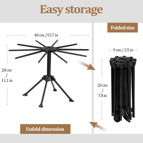 Miniatura 2 de Ourokhome Escurridor plegable de pasta, plástico plegable casero para espaguetis frescos, colgador de fideos para cocina con 10 brazos, estable