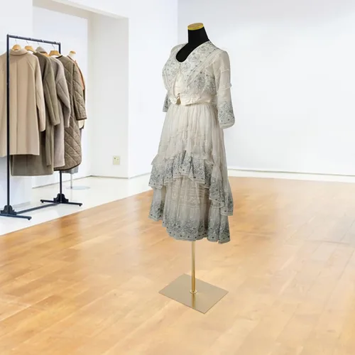 Miniatura 9 de Forma de vestido de maniquí femenino con base de metal dorado, formas de vestido de moda para mujer, tela de gamuza, modelo de maniquí femenino