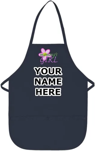 Miniatura 10 de Delantal personalizado de color rosa intenso para niños, con diseño de bordado de flores de mamá niña, tela de sarga de poliéster/algodón, extra