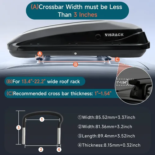 Miniatura 2 de Cajas de Carga para Techo Grandes Portadores de Carcasa Dura Portaequipajes para Techo con Cerradura de Llave 56" L x 30" A x 13.7" Al, 13 Pies