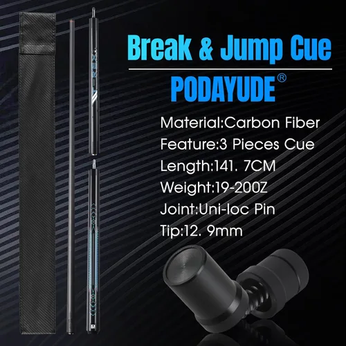 Miniatura 6 de PODAYUDE Little Monster Taco de piscina de fibra de carbono, 3 piezas de palo de piscina, tecnología de baja desviación de billar, punta de 0.508 in