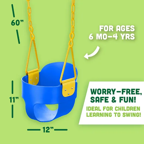 Miniatura 6 de Columpio completo de lujo con respaldo alto para niños pequeños con cadena exclusiva y protección de pellizco triangular - Azul - Squirrel Products