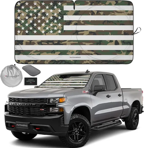 Miniatura 18 de Autoamerics Parasol para parabrisas de 1 pieza, bandera del águila americana, diseño patriótico de 3 Estados Unidos, parasol plegable para ventana
