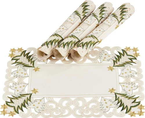 SARO LIFESTYLE QX227.I1420B Pandoro Collection - Manteles individuales con árbol de Navidad (juego de 4 unidades), 14 x 20 pulgadas, color marfil