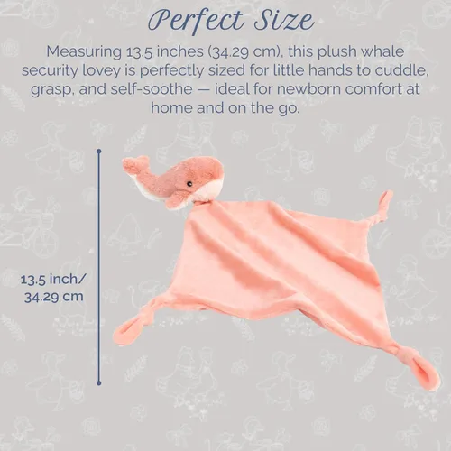 Miniatura 3 de MON AMI Peluche de ballena coral para bebés, manta de seguridad anudada de 13.5 pulgadas, juguete de felpa suave para bebés, perfecto esencial