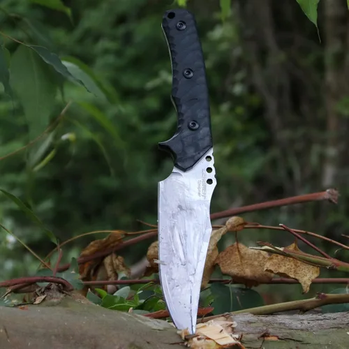 Miniatura 2 de Cuchillo afilado de hoja fija de 10.2 pulgadas, mango de acero G10, espiga completa, herramienta de caza, cuchillo de bushcraft al aire libre, Blanco