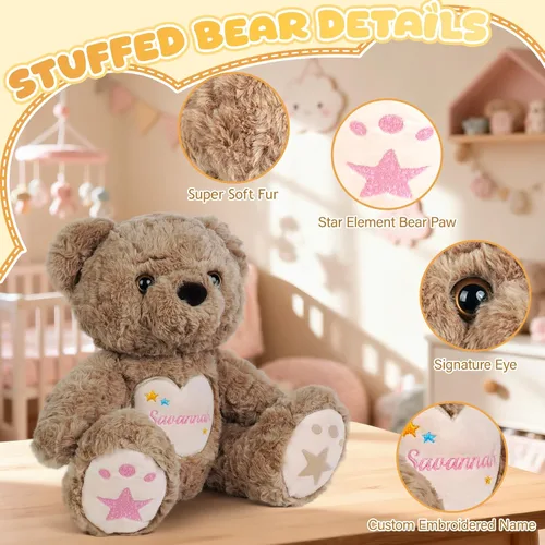 Miniatura 5 de Oso de Peluche Personalizado con Nombre Bordado, Oso de Peluche Personalizado para Bebé, Osos de Peluche para Niños y Adultos de 1+ Año de Edad