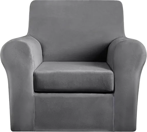 Miniatura 17 de 2 Piezas de Funda de Sillón de Terciopelo en Relieve con Funda de Cojín Separada, Funda de Sofá de Tacto Suave y Elegante, Funda de Sofá