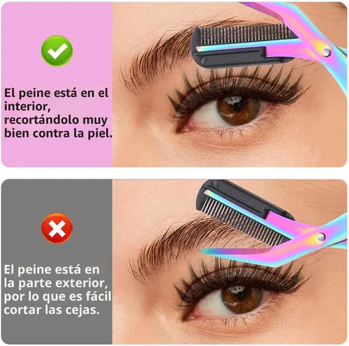 Miniatura 4 de Tijeras recortadoras de cejas, tijeras profesionales para cejas 2 en 1 con peine, cortador de cejas de acero inoxidable de precisión, herramienta