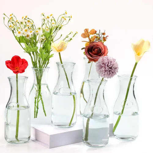 6 jarrones de leche de 8 pulgadas, florero de vidrio de leche transparente, botellas vintage pequeñas, florero floral para centros de mesa, hogar,