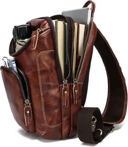 Miniatura 2 de LANNSYNE Bolso bandolera de cuero de grano completo vintage