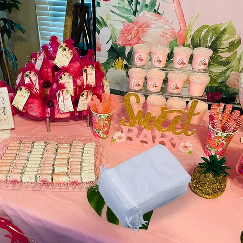 Miniatura 7 de ANZNKU Paquete de 50 bolsas de organza pequeñas de 4 x 6 pulgadas, bolsa de regalo, bolsa de malla transparente, bolsas de regalo blancas con Blanco