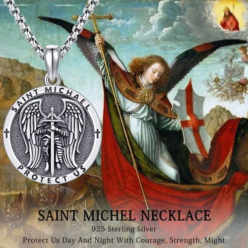 Miniatura 5 de Aniu Collar de plata de ley S925, San Miguel, San Cristóbal, San Benito, San Juda, Crucifijo de Jesús, San Uriel, Arcángel Rafael, San Patricio, San