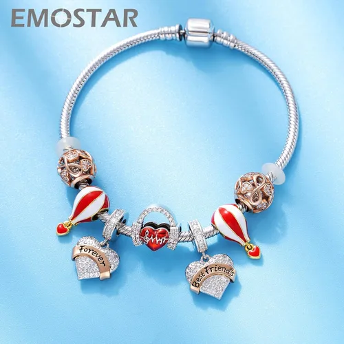Miniatura 4 de Forever Friends - Juego de dijes para pulseras Pandora, oro rosa para niña sentada en la media luna y mejores amigos, juego de joyas en plata de ley
