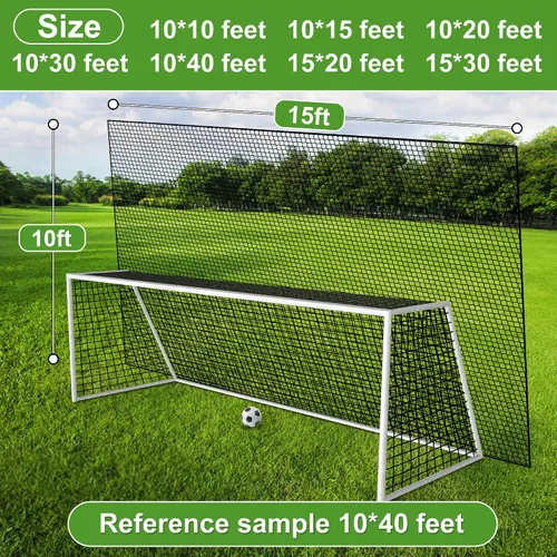 Miniatura 2 de Red de fútbol de nailon resistente, barrera deportiva fácil de instalar con cuerda y hebillas, 10 pies/15 pies/20 pies/30 pies/40 pies