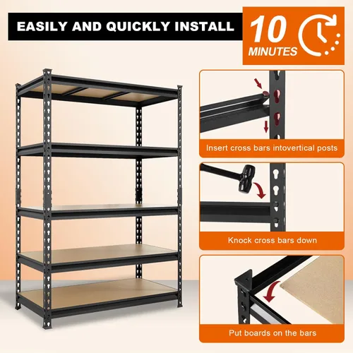 Miniatura 4 de Big RED Estantería de almacenamiento, 5 niveles ajustables, estantes de garaje de metal resistente/estante de utilidad para cocina, despensa