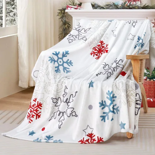 Miniatura 8 de Manta de Navidad con copos de nieve azul, manta de franela de forro polar súper suave, manta de invierno de felpa cálida, decoración navideña