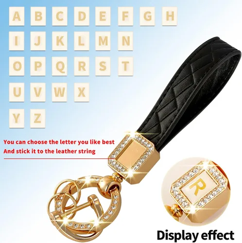 Miniatura 2 de Llavero de cuero brillante para automóvil, llavero universal para hombres y mujeres, anillo en D antipérdida, Negro -, Negro