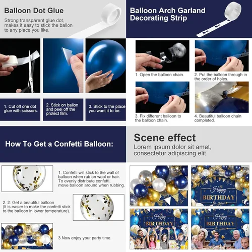 Miniatura 4 de Kit de globos de confeti de cumpleaños azul marino, 50 piezas de telón de fondo de fotografía para niños, niñas, hombres y mujeres, suministros