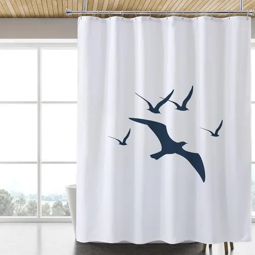Miniatura 21 de LLSCL Cortina de ducha de tela azul con contrapeso inferior, calidad de hotel impermeable, 72 x 72 pulgadas, lavable a máquina Azul marino