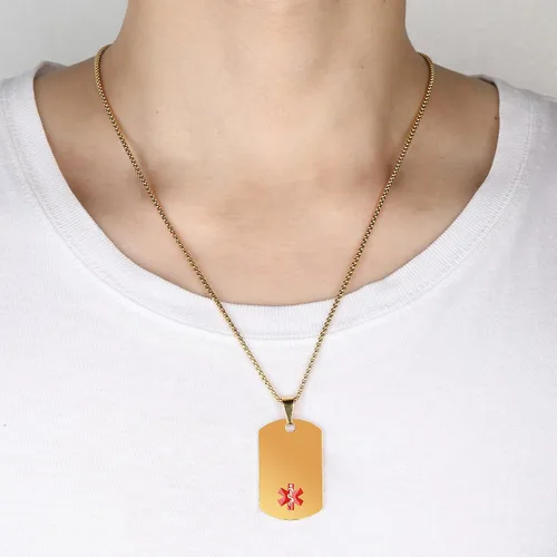 Miniatura 3 de Collar de alerta médica, etiqueta grabada con láser, grabado personalizado, etiqueta de identificación de acero inoxidable, colgante para hombres