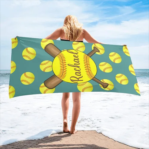 Miniatura 10 de Toalla de playa personalizada con diseño de pelotas de fútbol divertidas con nombre, toallas de piscina de viaje de microfibra personalizadas de 2