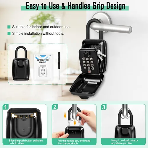 Miniatura 3 de HUANLANG Caja de bloqueo de llave para exterior, caja de bloqueo de combinación de 12 dígitos, caja de seguridad impermeable con código, llave