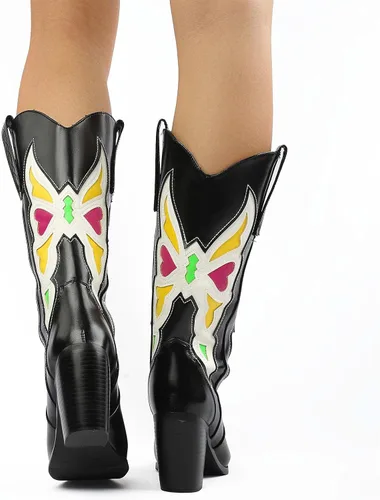 Miniatura 5 de Botas vaqueras bordadas estilo vaquero para mujer, botas de media pantorrilla, botas de tacón grueso