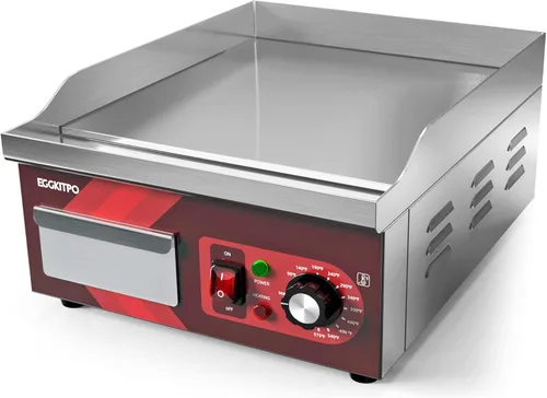 EGGKITPO Plancha Eléctrica de 14 Pulgadas, Parrilla Antiadherente de Superficie Plana, Planchas Eléctricas Comerciales de Mostrador de Acero