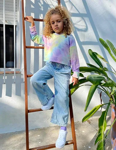 Miniatura 5 de Arshiner - Sudadera corta con capucha y manga larga con teñido batik para niñas