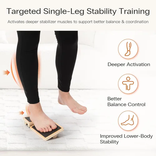 Miniatura 3 de StrongTek Single-Leg Balance Board for Foot & Ankle Strengthening, Rehab & Stability Training, Non-Slip Wood Design for Sprained Ankles, Plantar