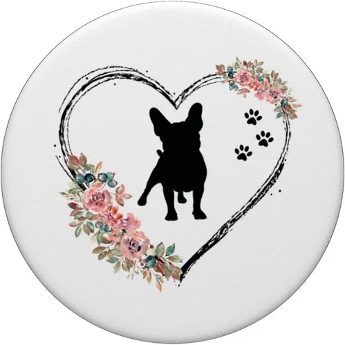 Miniatura 3 de Bulldog francés con huellas y flores en popSockets blancos intercambiables PopGrip