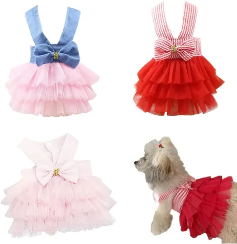 Miniatura 9 de Ropa para Mascotas Linda Collarín con Moño Vestido de Tutu para Perros Hembra Ropa para Perras Yorkie Arnés Rosa