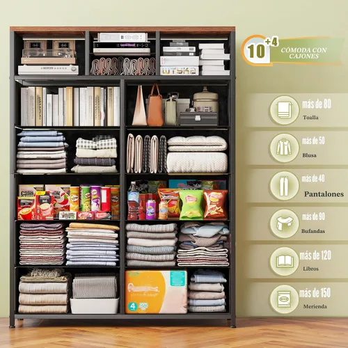 Miniatura 4 de Cómodas para dormitorio con 14 cajones de almacenamiento, cómodas y cajones de almacenamiento, marco de metal resistente y parte superior de madera